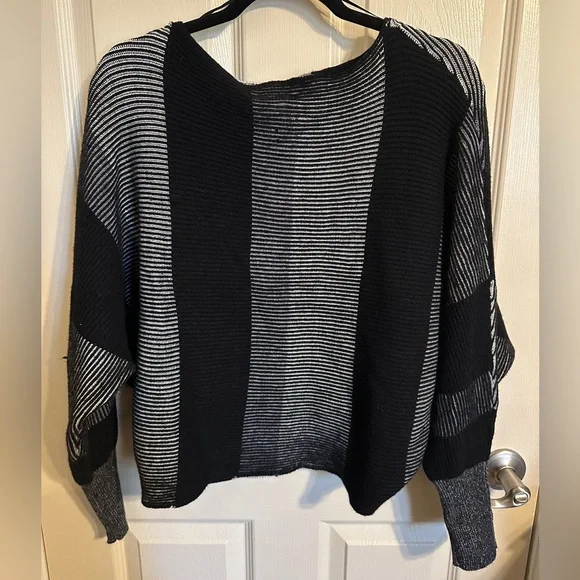 Philosophy Striped Ribbed Boatneck Dolman Sleeve Boxy Sweater, Black & White, M - Picture 5 of 6